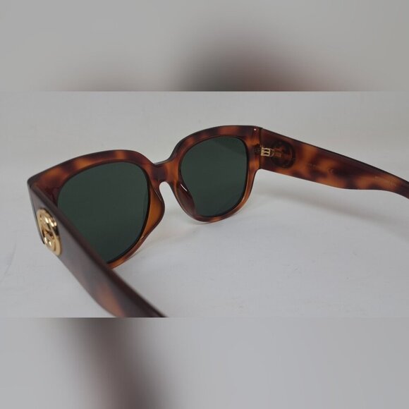 Gucci Womens Sunglasses Havana Green Gold Big Logo Square GG0142SA 002 55-20-140 - Picture 6 of 16